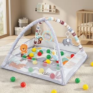 สนามเด็กเล่น 3-in-1 Safari Ball Pit Playpen, พร้อมโครงตาข่าย, แผ่นรองนุ่ม และลูก<span class=keywords><strong>บอล</strong></span>หลากสี 30 ลูก สำหรับเด็กทารกและเด็กเล็ก - Product Image 2