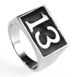 Wholesale Black Enamel Men's Lucky 13 Silvery Color <b>Ring</b> Stainless Steel Biker <b>Ring</b> Fashion Men's Jewelry - Product Image 3