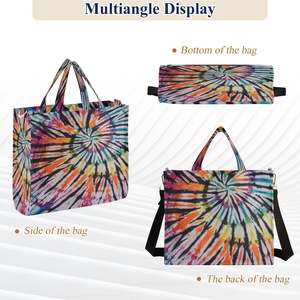 Sac fourre-tout personnalisé tie-dye grande capacité à double poignée pour femme, petit sac à main en velours côtelé pour femme - Product Image 5