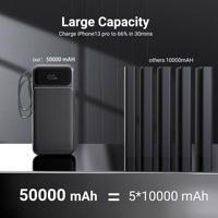 Ultra 50000mAh 30000mAh Güç Bankası Hızlı Şarj Çoklu Dahili Kablolu Güç Bankası Cep Telefonları, Tabletler, Kameralar, Drone'lar için