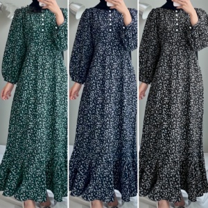Vestido musulmán de talla grande con volantes para mujer, manga larga acampanada, cuello redondo, botón, bata holgada, estampado de puntos, vestidos largos informales para mujer - Product Image 6