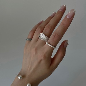 S925 Pure Silver Minimalist Woven <b>Ring</b> Three-Dimensional Line Ins Layered Niche Irregular Geometric <b>Opening</b> Inlay Setting <b>Ring</b> - Product Image 3