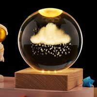 MH-Q0198 Sphère en Cristal K9 Gravée au Laser 3D, 6cm 8cm, avec Éclairage LED Voie Lactée et Base en Bois, Idéale pour Cadeaux et Souvenirs