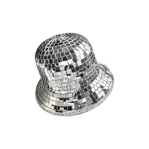 J304006 DJ Club Stage Bar Party Chapéu de Cowboy Espelho diamante Disco Ball Hat Reflexivo superfície do espelho Disco Bucket ha