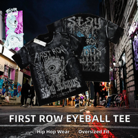 FIRST ROW Stay Curious T-shirt à motif œil en foil, Coton de haute qualité, style Hip Hop, 240 grammes, Coupe classique, Manches courtes pour homme
