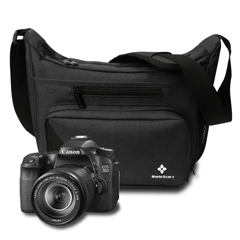 Camera Shoulder Bag Water Resistant Shockproof SLR Messenger Shoulder Case Bag for Canon Nikon Sony Mirrorless Cameras Black