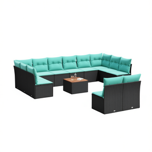 Ensemble de canapés de patio en polyrotin noir avec coussins, 13 pièces, mobilier d'extérieur, design contemporain moderne, capacité 10 personnes - Product Image 1