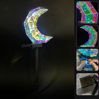 Lampe solaire de jardin en forme de croissant de lune, lumière prismatique irisée blanche LED, imperméable, en matériau PET, pour allée, cour, patio