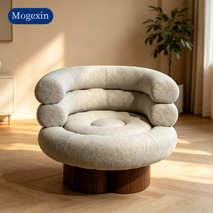 Fauteuil d'appoint élégant en tissu beige, dossier circulaire créatif, fauteuil simple pour salon et chambre à coucher - Product Image 1