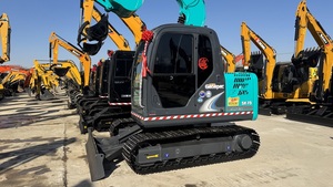 Excavatrice sur chenilles Kobelco SK75 Super, couleur turquoise, avec godet de 0,4 m³ de capacité, poids opérationnel de 7,5 tonnes, machine d'occasion - Product Image 3