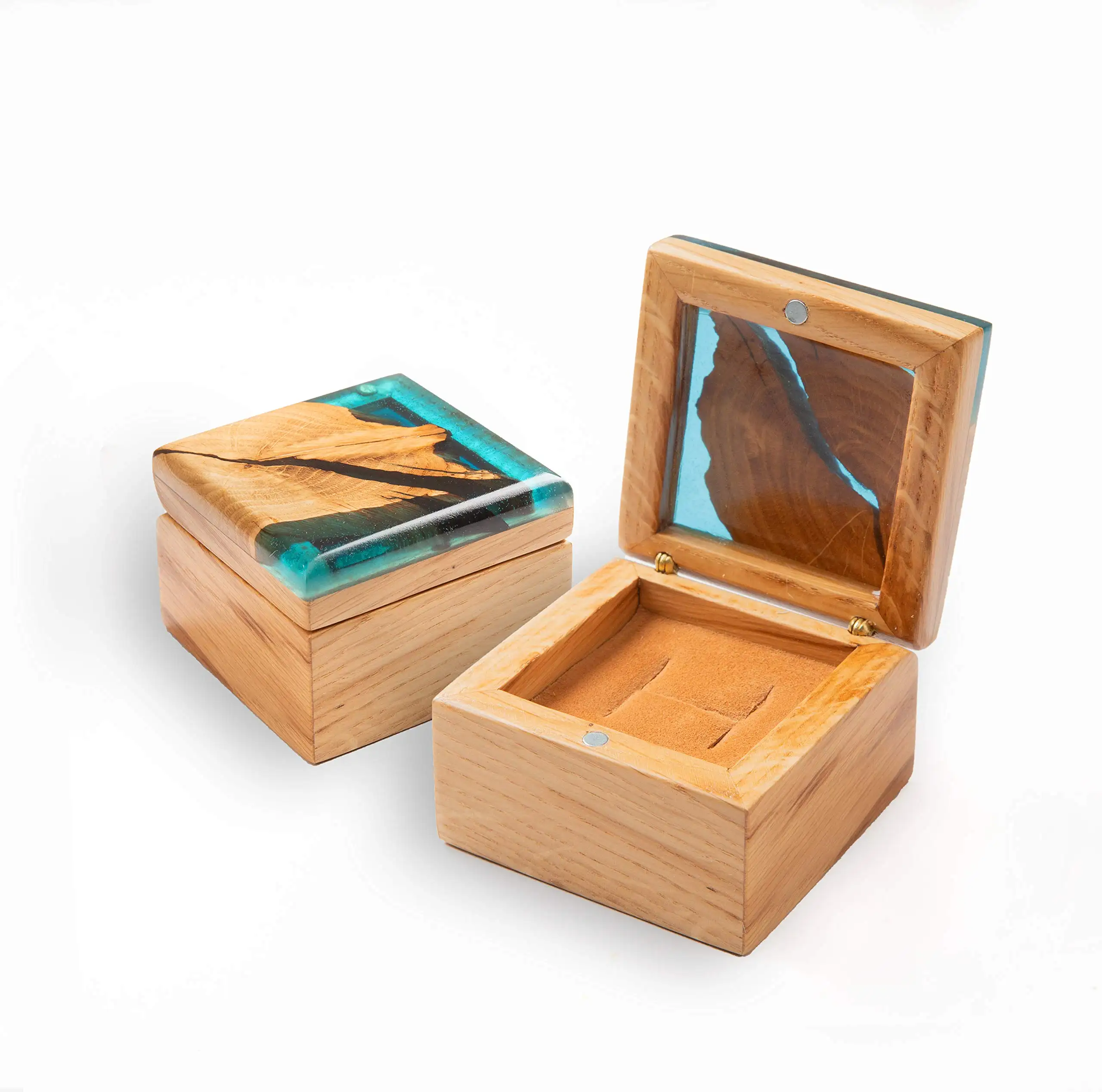 Unfinished Wooden Jewelry Box Bulk Treasure Wood Box Dark Wedding Wooden Ring Box With Epoxy Resin Ring Holder