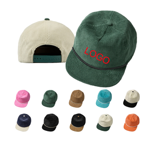 Fashion Style Custom 3D Embroidery Logo Corduroy 5 Panel Unstructured Rope Winter Character Unisex Snapback Flat Brim <b>Hat</b> - Product Image 1
