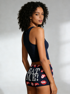 Shorts taille haute bleu marine à imprimé lèvres pour femme – Respirants, décontractés, confortables, avec taille élastique, parfaits pour se détendre et dormir - Product Image 4