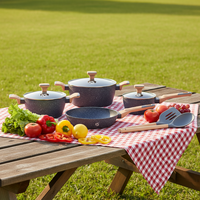 Ensemble de 9 casseroles et poêles en marbre antiadhésives avec poignée en bois, compatibles induction