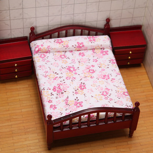 1:12 Miniature <b>White</b> Double Bed DIY Toy Dollhouse Wood Furniture Small Floral Bedroom Scene Mini Doll House Accessories - Product Image 3