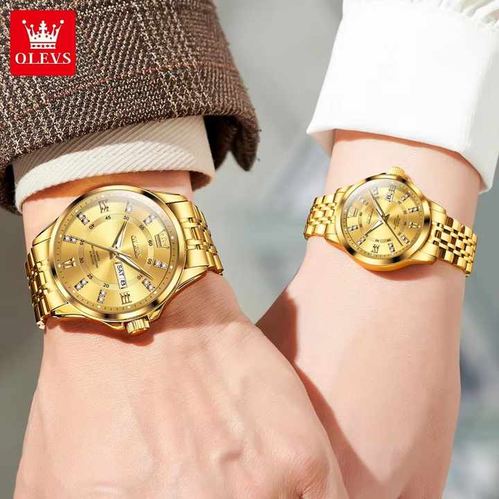 OLEVS 3620 Auto Date Quartz Couple Watch Luxury Diamond Stainless Steel Wristwatch Waterproof Luminous Dress Men Women Watches