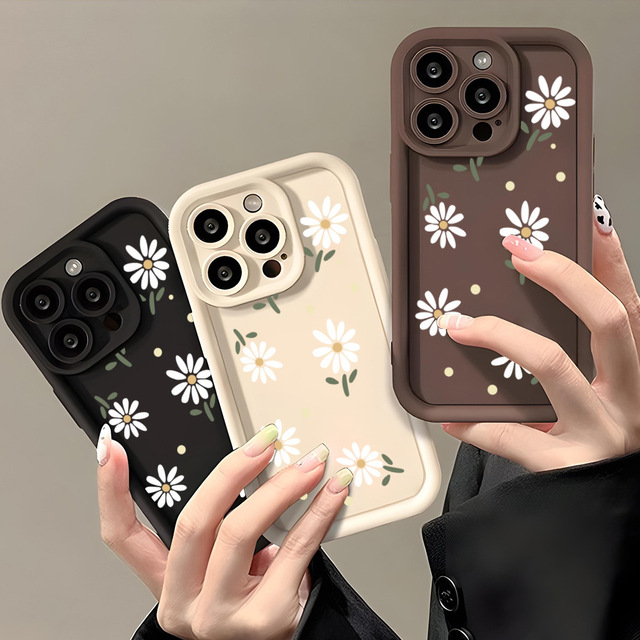 Luxury Trending Pure Color Phone Case with Little Daisy Pattern Case Shockproof Cover for IPhone 18 Pro Max 15 14 13 Plus