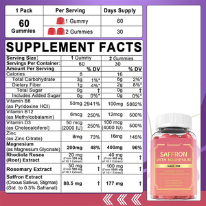 โรสเบสท์ รสราสเบอร์รี่ธรรมชาติ ปราศจากน้ำตาล 8 in 1 อาหารเสริมกัมมี่ซัฟฟรอนแมกนีเซียม ผสมโรดิโอลา โรเซีย และโรสแมรี่ - Product Image 6