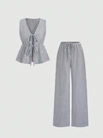 Ensemble deux pièces pour femmes 25014, mode, boutique, vêtements de rue sexy, haut sans manches à lacets rayés et pantalon, ensemble deux pièces