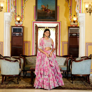 Conjunto de Lehenga Floral Rosa, Blusa y Dupatta Bordadas, Vestido de Boda Indio Pakistaní, Traje Festivo Formal - Product Image 1
