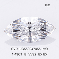 Diamantes al por mayor Precio de fábrica Suministro 1.43CT E VVS2 2EX Excelente diamante blanco Corte Marquesa Diamante cultivado en laboratorio CVD