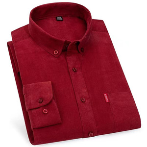 Camisa de Pana de Color Sólido Retro Casual de Negocios para Hombre ChenYue, Nueva, de Manga Larga, con Botones, 100% Algodón para la Temporada de Primavera - Product Image 1