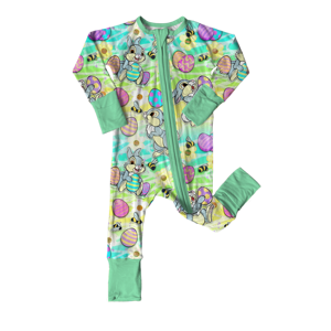 بدلة نوم للأطفال من الخيزران مطبوعة حسب الطلب، بدلة للرضع من الخيزران بسحاب، بدلة أطفال قابلة للتحويل بسحاب مزدوج من الخيزران - Product Image 5