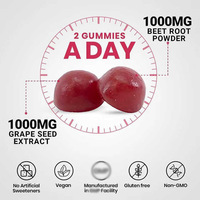 Gummies de Betterave OEM avec Extrait de Pépins de Raisin et L-Arginine, Booster d'Oxyde Nitrique, Saveur Grenade, Antioxydant