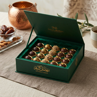 Boîte cadeau bleue de luxe personnalisée avec motif holographique en feuille d'or, logo personnalisé et insert de séparation pour l'emballage de chocolats