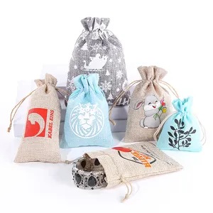 Benutzer definierte Farbe Sac kleinen Leinen Öko-Taschen für Mais Verpackung Geschenk verpackung Jute Kordel zug Taschen Schmuck beutel mit Logo Custom