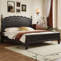Lit king size simple en bois massif noir avec tête de lit, style médiéval, durable, pour adultes, prix de gros