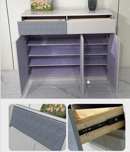 Modern Freestanding <b>Shoe</b> <b>Rack</b> Cabinet Gray White Entryway <b>Storage</b> Console Ventilated Door Home Furniture - Product Image 5