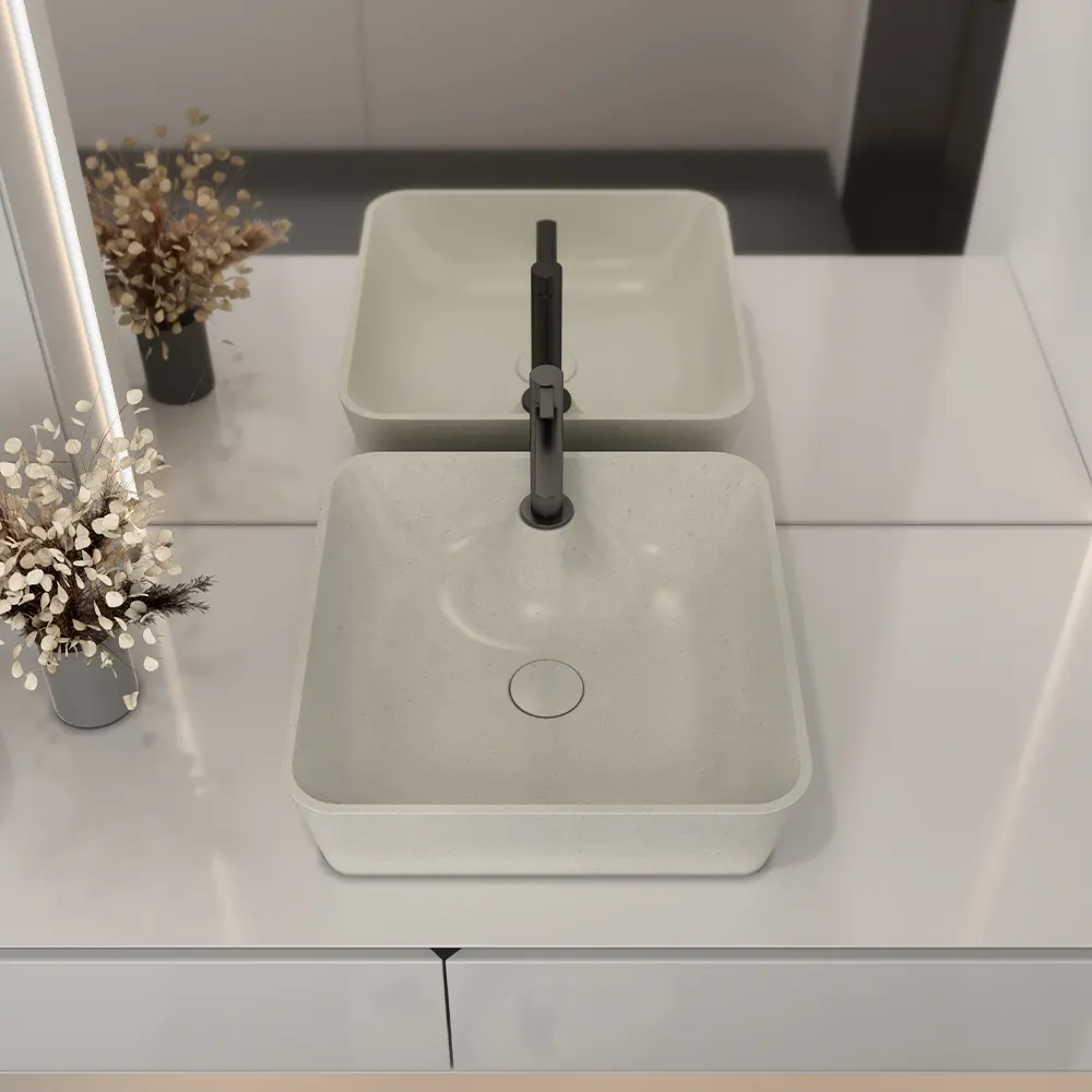 Toptan Modern banyo lavabo beton lavabo el yapımı kare beton lavabo 2 parça Villa OEM ve ODM Online teknik destek