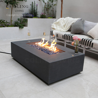 Table de foyer au gaz rectangulaire en béton GFRC moderne sur mesure, foyer linéaire extérieur au propane ou au gaz naturel pour patio et villa