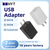 Chargeur mural USB AC DC 5V1A 5V2A certifié Hua Yi Teng ETL FCC CE RoHS pour appareils électroniques
