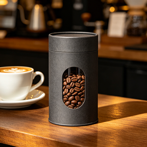 Custom Printing Kraft Paper Cardboard Tea Cans <b>Container</b> Packaging Cylinder Box 250gr Coffee Beans Paper Tube with clear window - Product Image 5