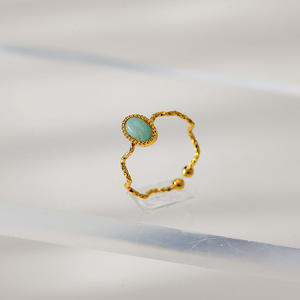 Bague ouverte élégante et luxueuse en jade et acier inoxydable pour femme, style minimaliste vert oriental - Product Image 4