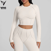 Nouvelle Collection 2026 : Ensemble Sportif Deux Pièces – Crop Top Manches Longues Col Rond et Legging Évasé Taille Haute – Idéal Gym, Pilates, Yoga
