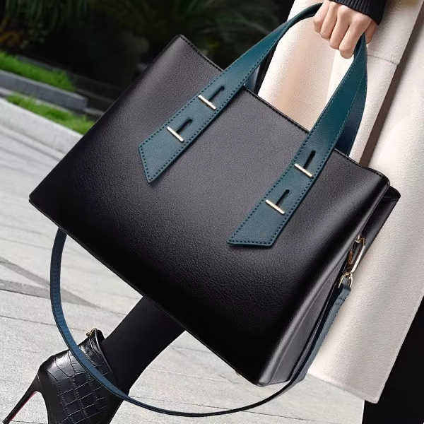 Women PU Leather Handbag Large Capacity Durable Shoulder Tote Bag W/ Side Pocket