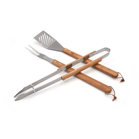 Ensemble d'outils de barbecue avec manche en bambou, en acier inoxydable robuste, spatule ajourée, fourchette de barbecue, pinces à aliments, outils de service pour cuisine extérieure