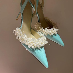 Escarpins à talons aiguilles pour femmes, à bout pointu et bride arrière, faits main, ornés de grappes de perles, pour mariage, mariée, soirée, vente en gros - Product Image 2
