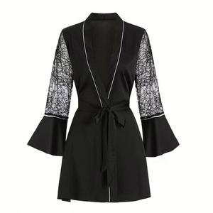 <span class=keywords><strong>Robe</strong></span> de nuit sexy en soie glacée, veste de peignoir dos nu - Product Image 1