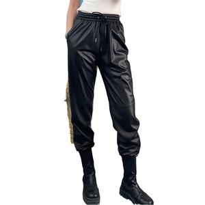 Pantalones de Cuero de Pierna Ancha para Mujer, Estilo Clásico Informal, con Volantes, Antiarrugas, Impermeables, Precios al por Mayor - Product Image 1