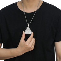 Collier pendentif sac de billets en dollars, micro-pavé CZ, bijoux statement hip-hop, plaqué or