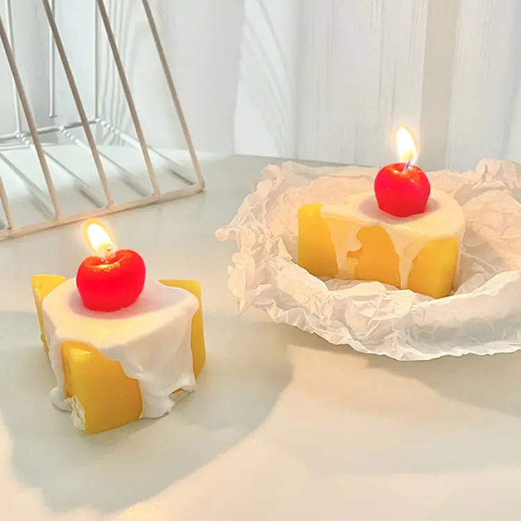 INS نمط الديكور شمع الصويا لطيف شكل كعكة الجبنة لأعياد الميلاد من أجل