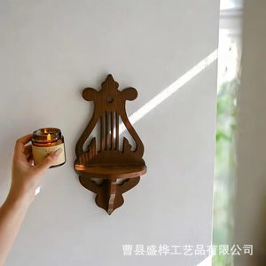 Wooden <b>Wall</b> <b>Mounted</b> <b>Shelf</b> With Scented Candle Holder For Living Room Entryway Decorative Storage Rack - Product Image 3