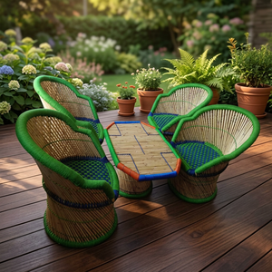 Nouveau mobilier d'extérieur pour jardin : tabouret/chaise confortable en rotin, bois courbé, bois de manguier et métal, moderne et écologique, portable - Product Image 2