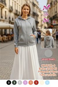 Sweat-shirt à capuche pour femme CX481R-6 en coton et bambou tricoté respirant, couleur unie, pour l'automne - Product Image 3