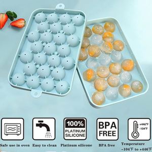 Bac à glaçons rond en silicone à 25 compartiments avec couvercle, durable et flexible, moule à boules de glace, petit bac à glaçons en forme de pastilles - Product Image 5