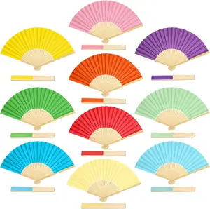 QYL Bamboo Folding Paper Fans Handheld Paper Vintage Handheld Handmade DIY Fan Party Favors For Party